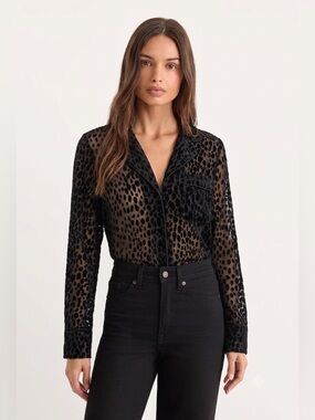 020 GOOD AMERICAN Women's Sheer Bliss Burnout Velvet Blouse - Black, Medium